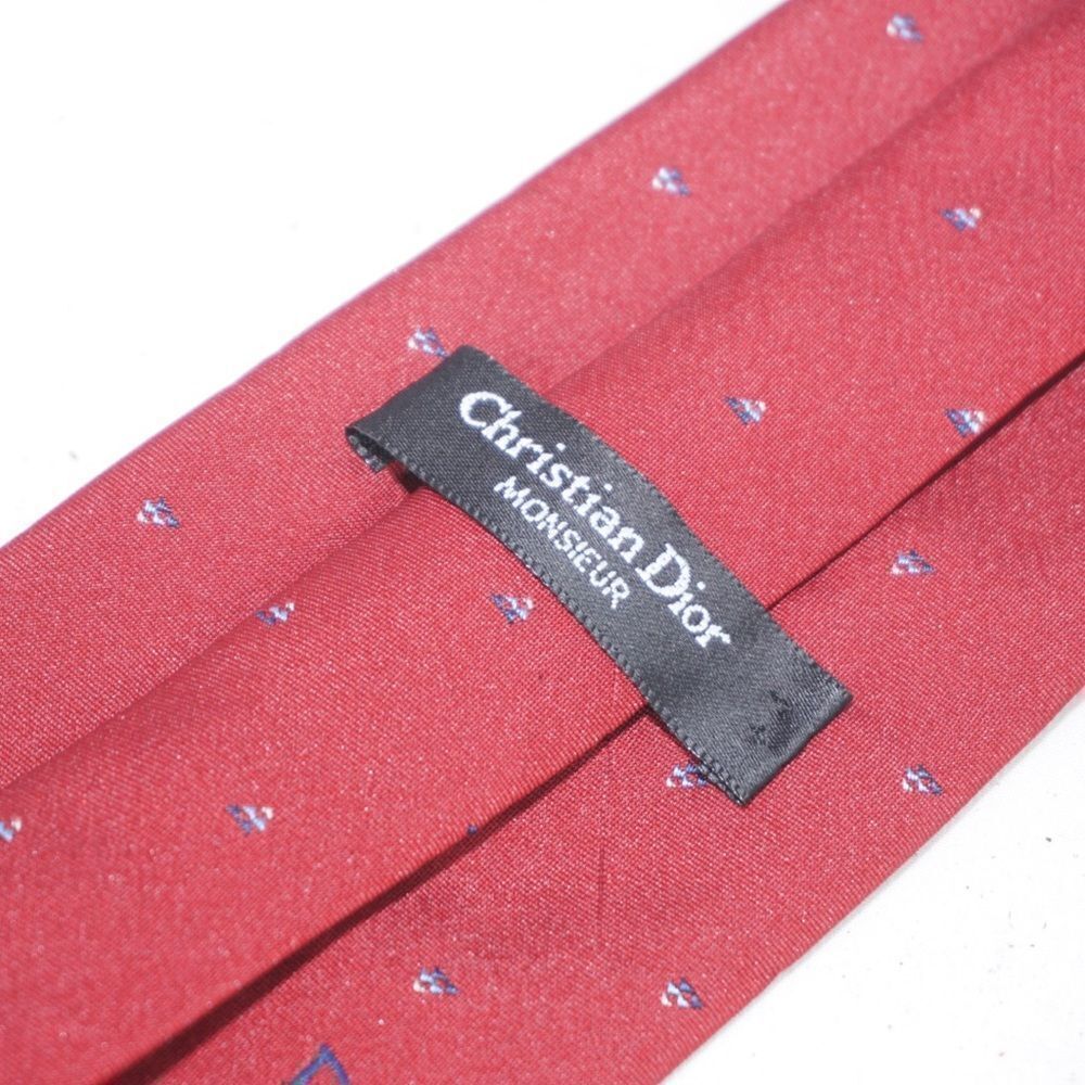 Christian Dior Monsieur Red Tie WIth Small Geometric Pattern - Picture 4 of 7